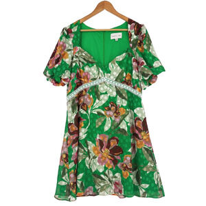 Adelyn Rae Mini Dress XL Jacquard Puffed Sleeve Wedding Guest Brunch Cottage